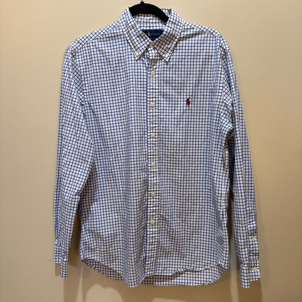 Ralph Lauren Mens Large Slim Fit Button Down Checkered Plaid Shirt